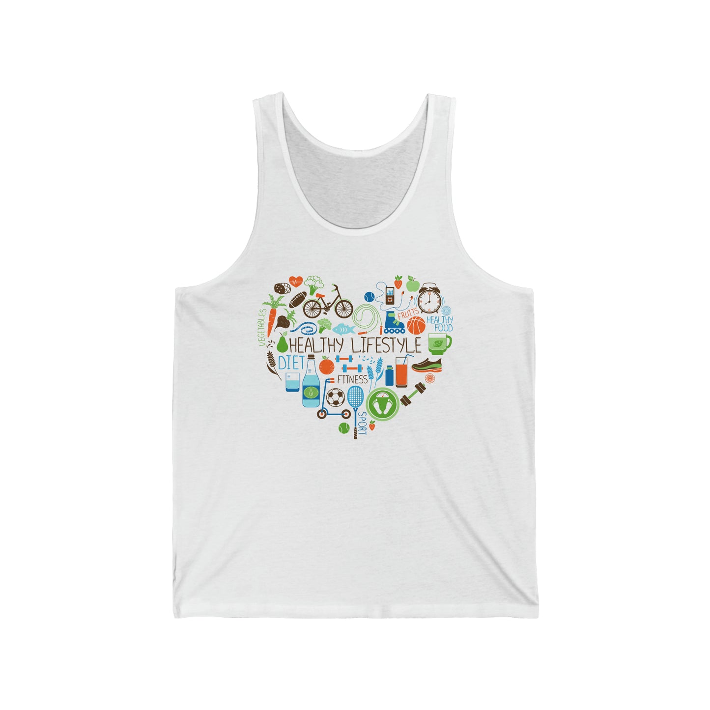 Healthy Lifestyle Tank Top - Heart-Shaped Food & Fitness Design