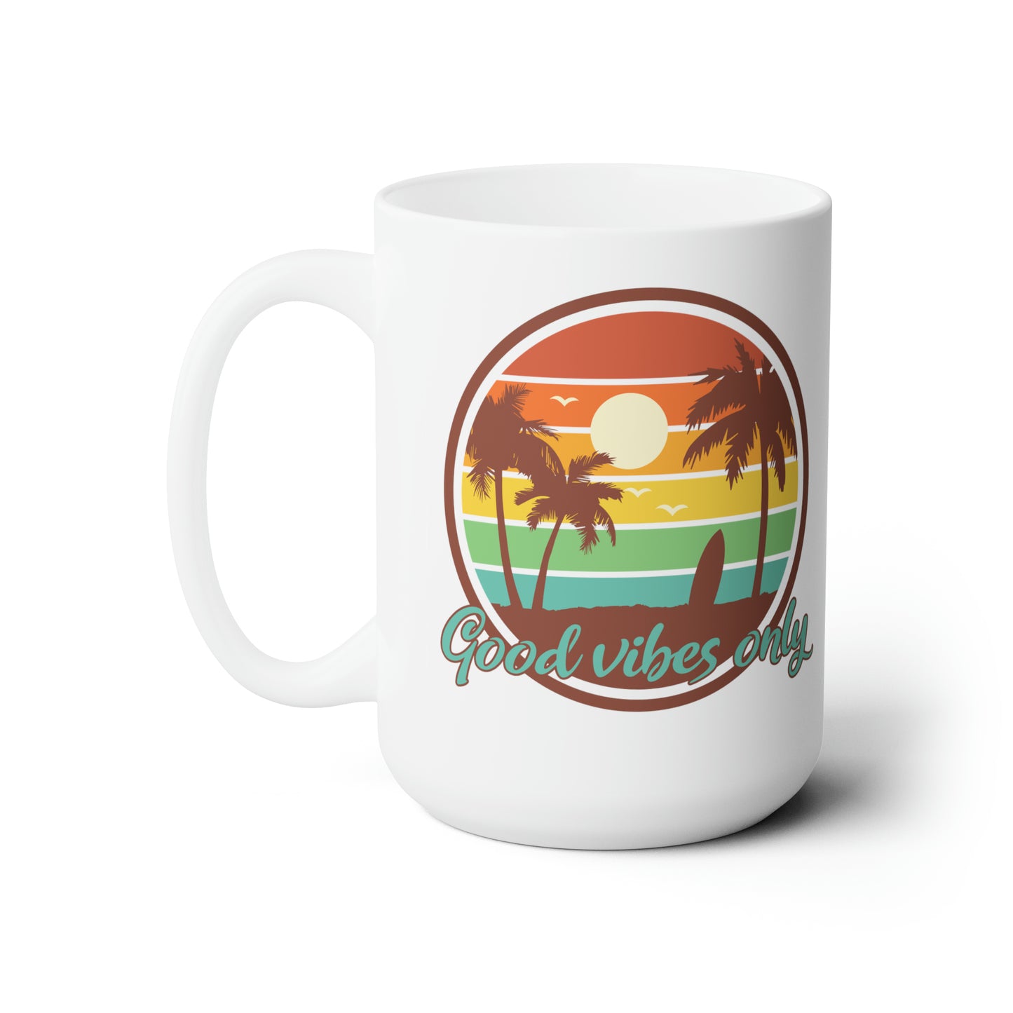 Good Vibes Only Coffee Mug For Beach Scene Hot Tea Cup With Palm Trees