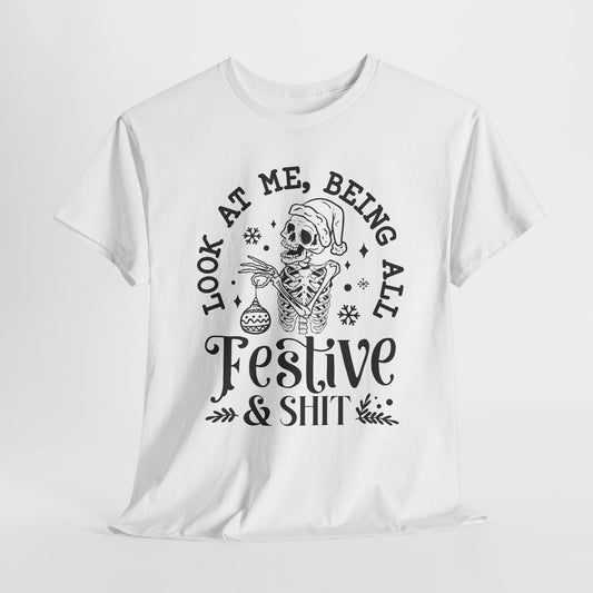 Festive Skeleton T-Shirt - Snarky Holiday Tee