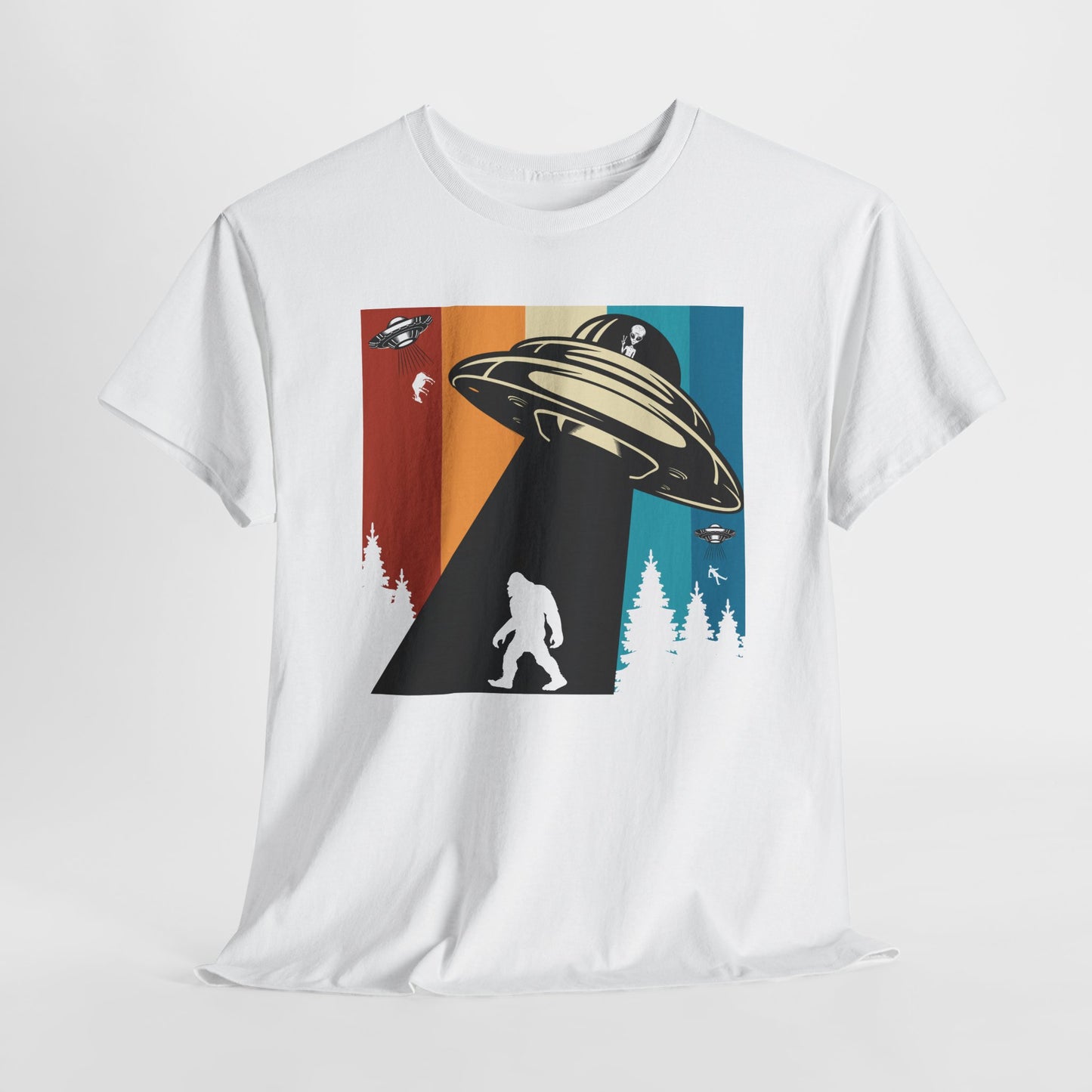 UFO Bigfoot Abduction T-Shirt - Forest Alien Grab Design