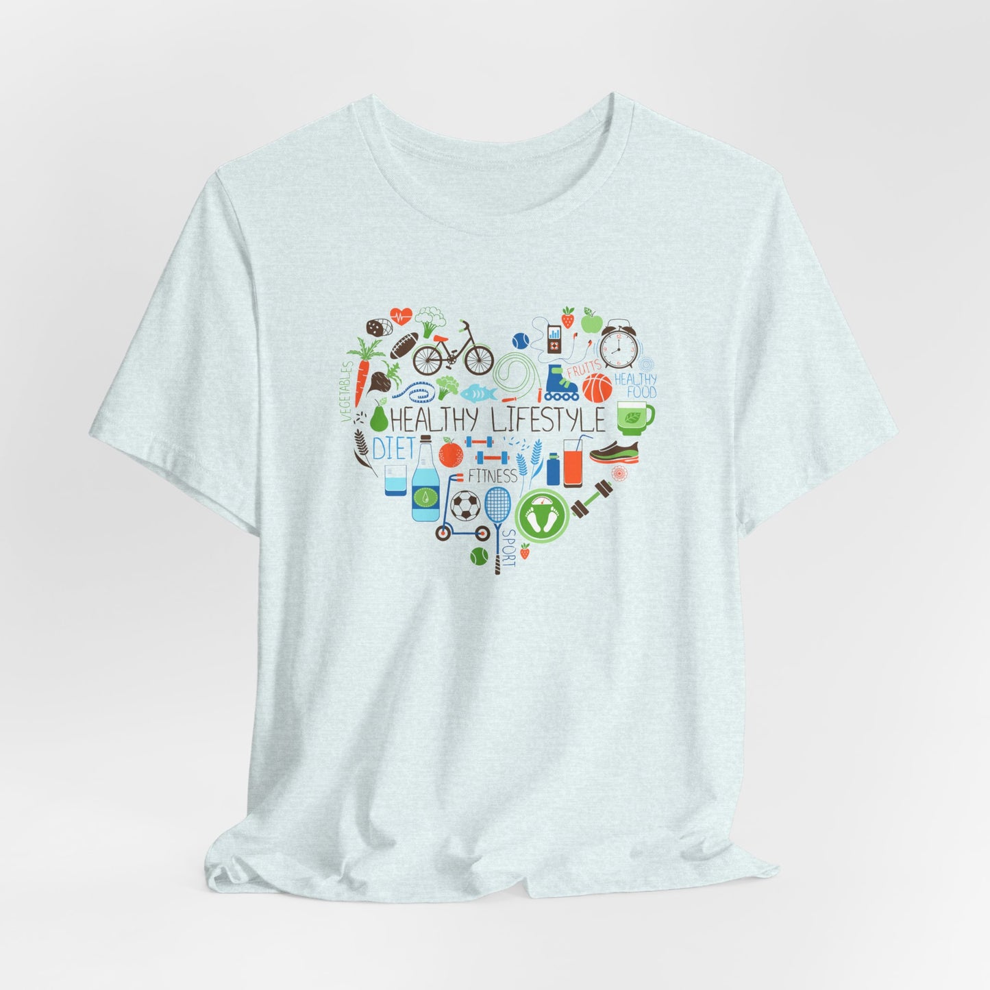 Healthy Lifestyle T-Shirt - Heart-Shaped Food & Fitness Design