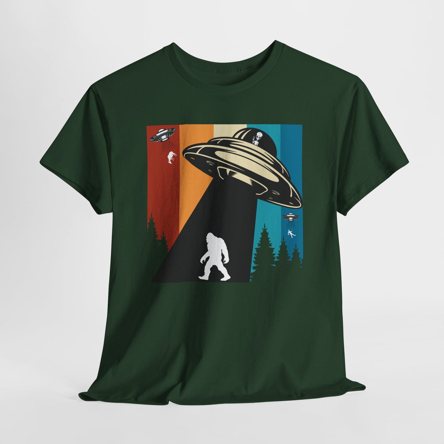 UFO Bigfoot Abduction T-Shirt - Forest Alien Grab Design
