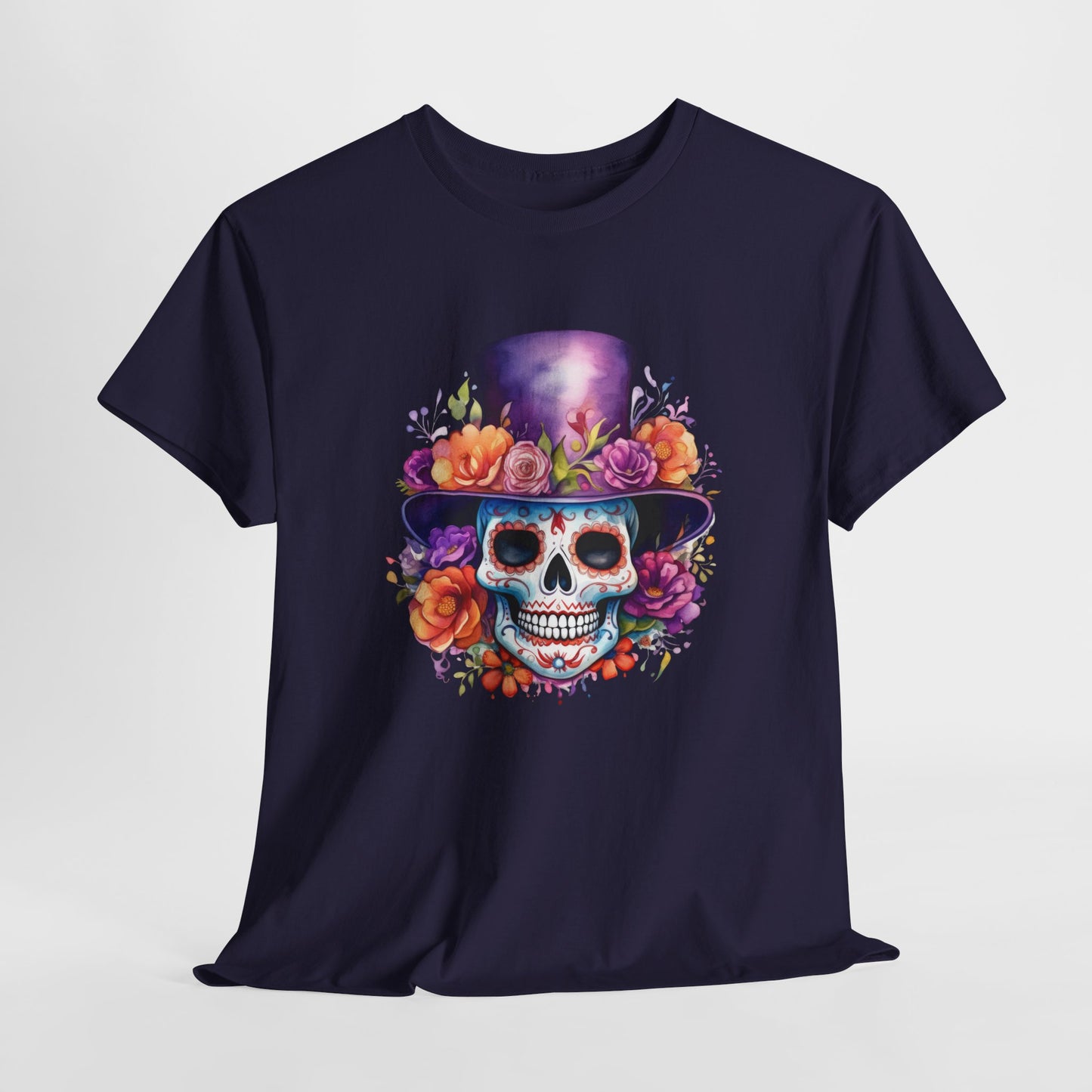 Floral Hat Sugar Skull T-Shirt - Day of the Dead Tee