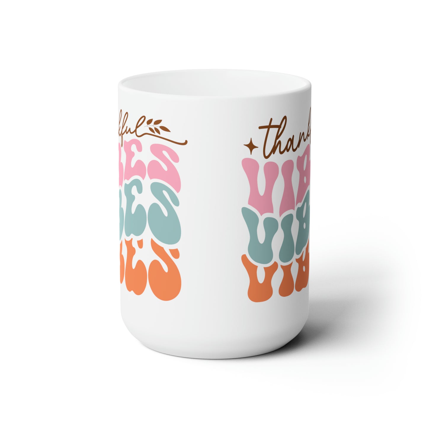 Thankful Vibes Coffee Mug Retro Style Hot Tea Cup Gift
