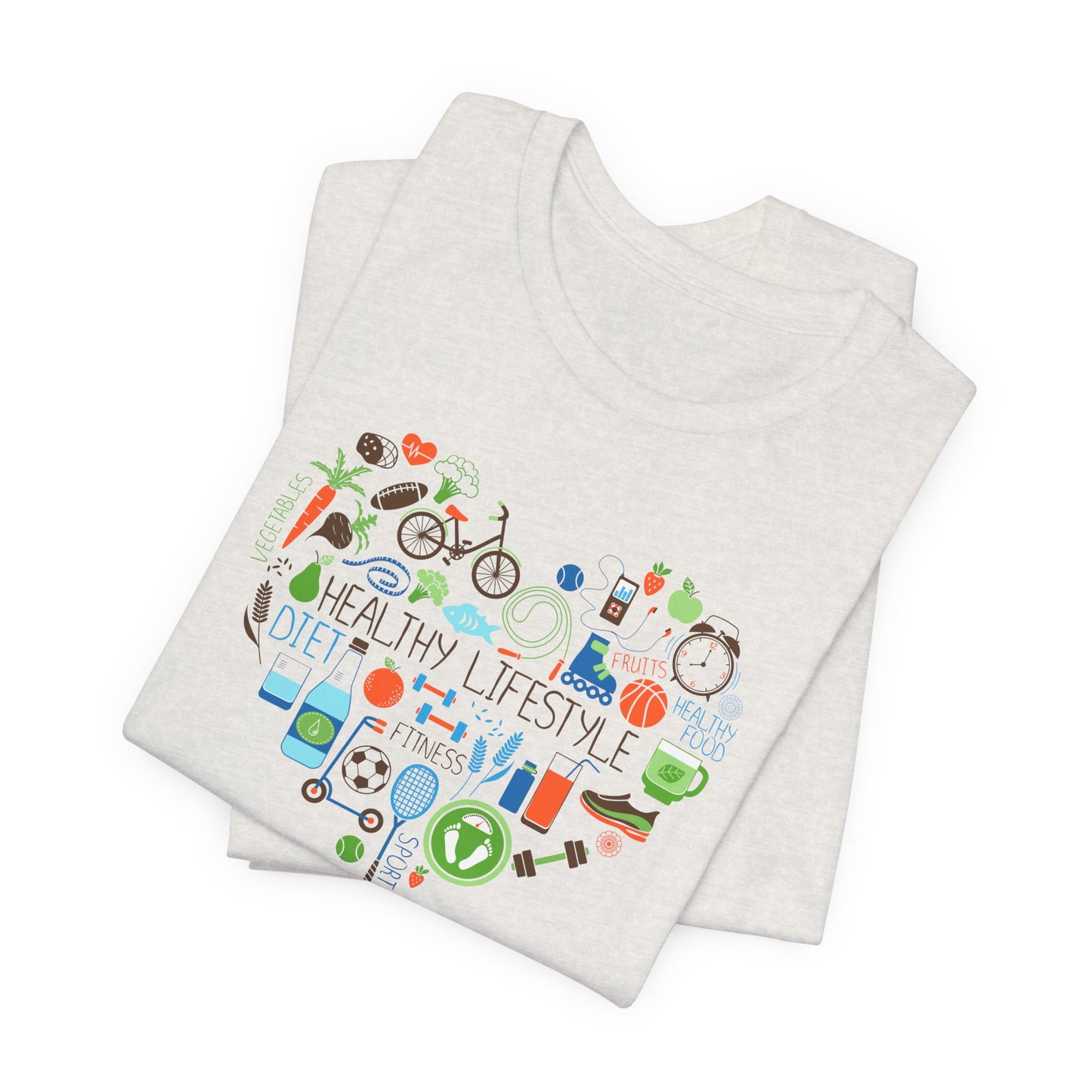 Healthy Lifestyle T-Shirt - Heart-Shaped Food & Fitness Design