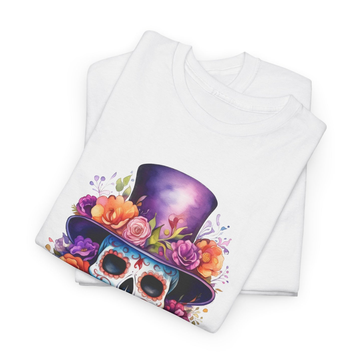 Floral Hat Sugar Skull T-Shirt - Day of the Dead Tee