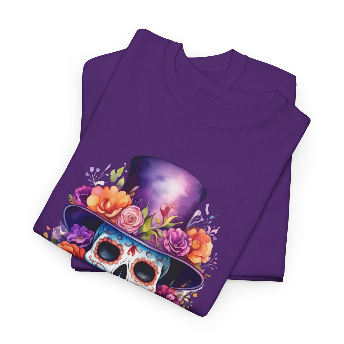 Floral Hat Sugar Skull T-Shirt - Day of the Dead Tee
