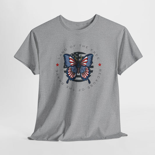 Land Of The Free Patriotic Butterfly T-Shirt