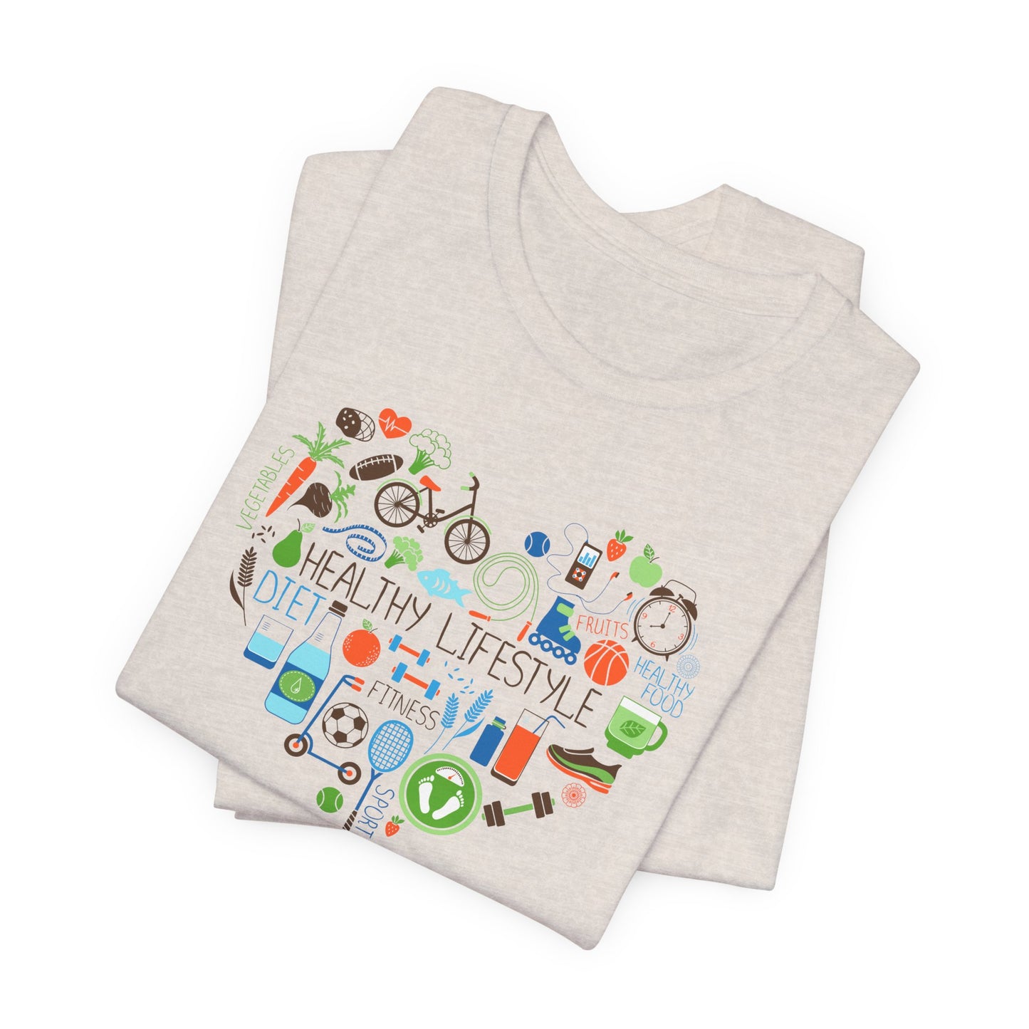 Healthy Lifestyle T-Shirt - Heart-Shaped Food & Fitness Design