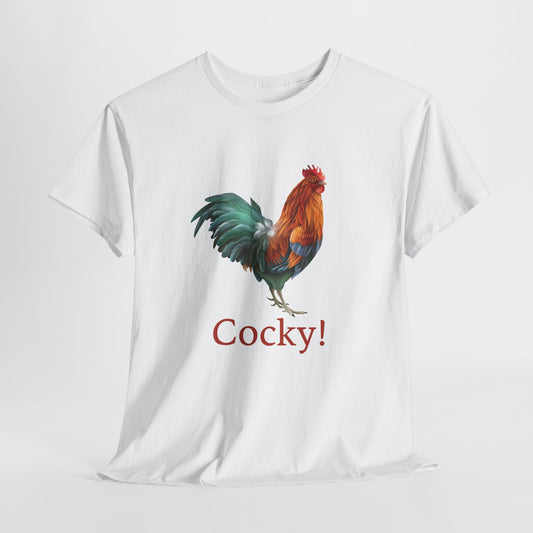 Cocky Rooster T-Shirt - Bold Pun Tee
