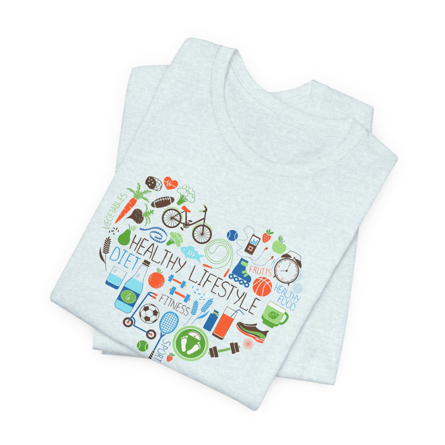 Healthy Lifestyle T-Shirt - Heart-Shaped Food & Fitness Design