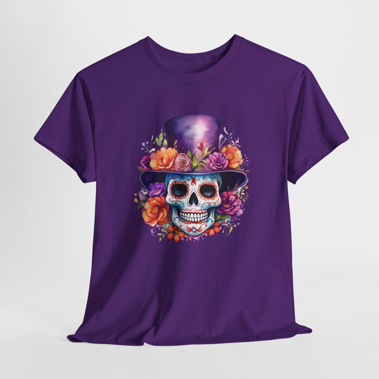 Floral Hat Sugar Skull T-Shirt - Day of the Dead Tee
