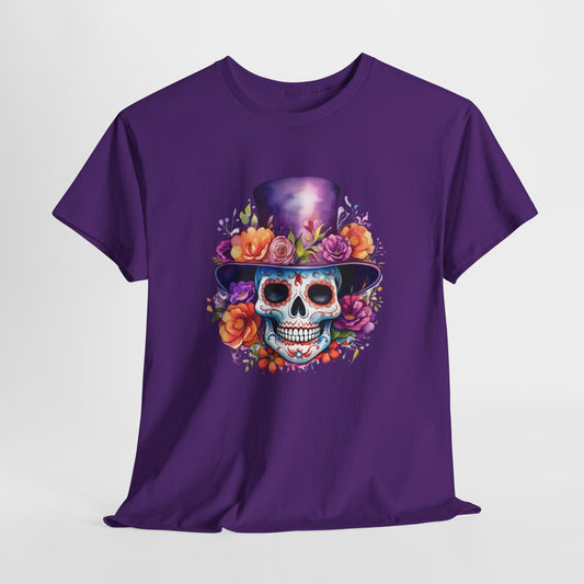 Floral Hat Sugar Skull T-Shirt - Day of the Dead Tee