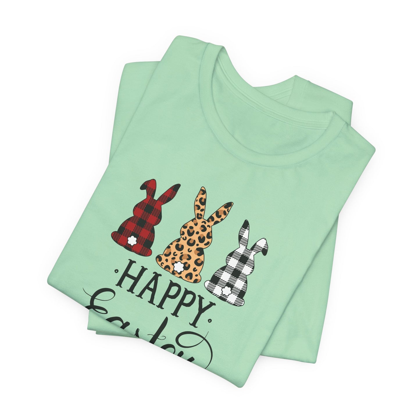 Happy Easter Textile Bunnies T-Shirt - Spring Graphic Tee