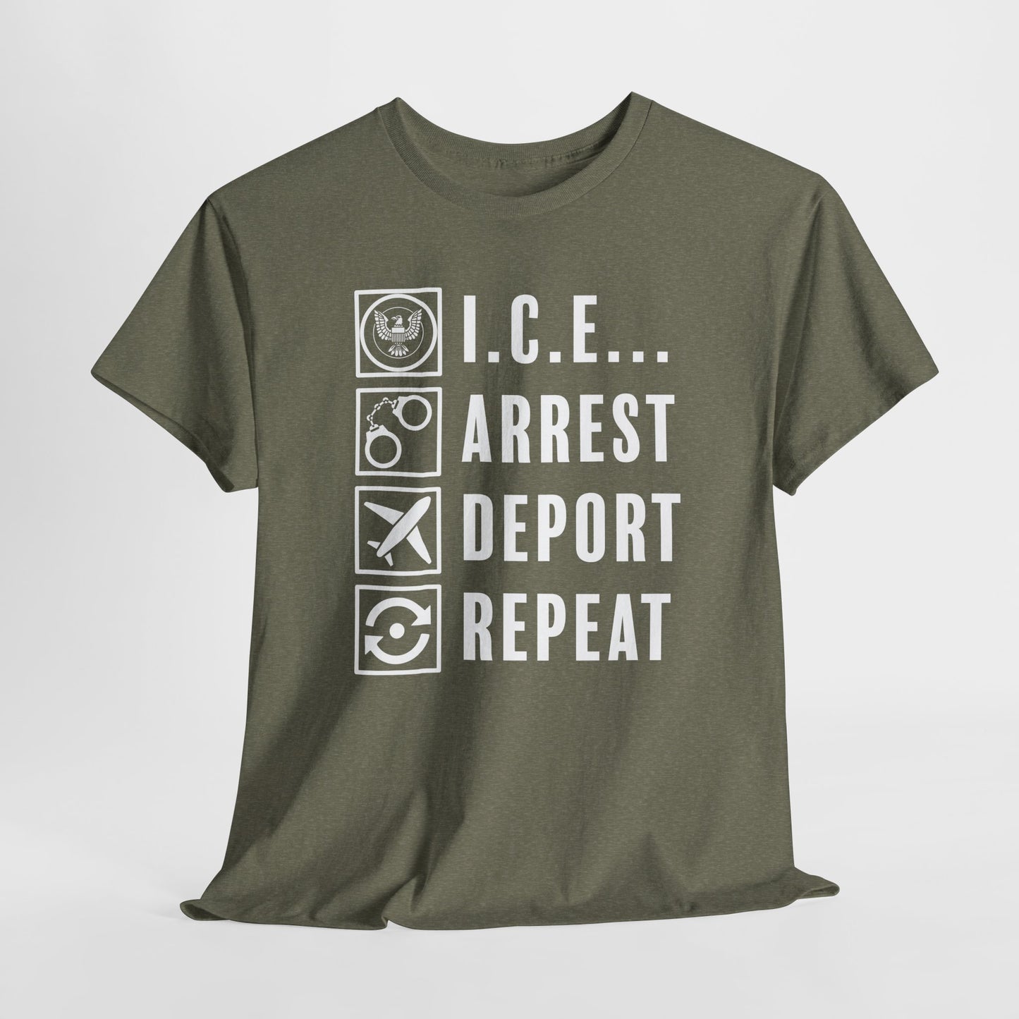 ICE Arrest Deport Repeat T-Shirt - Bold Immigration Tee
