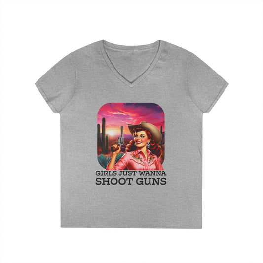 Girls Just Wanna Shoot Guns Cowgirl V-Neck Tee