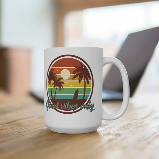 Good Vibes Only Coffee Mug For Beach Scene Hot Tea Cup With Palm Trees