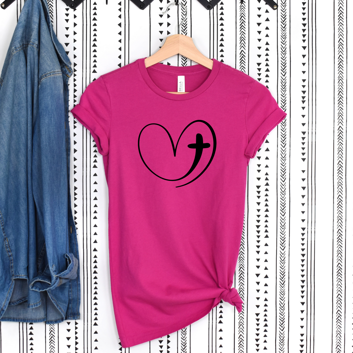 Heart Cross Fitted T-Shirt - Stylish Christian Graphic Tee