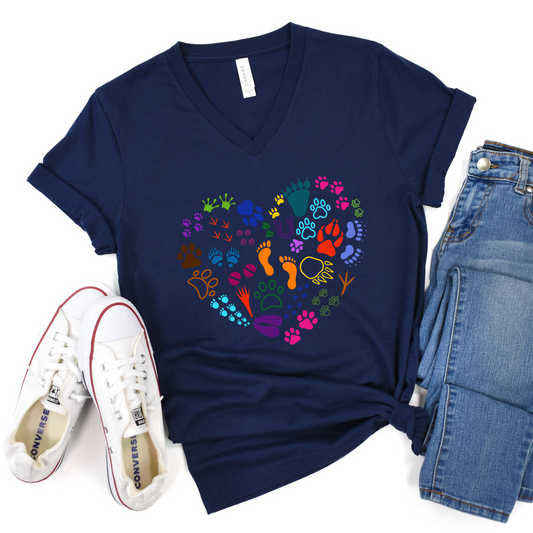 Animal Heart Prints T-Shirt - Nature Love Tee