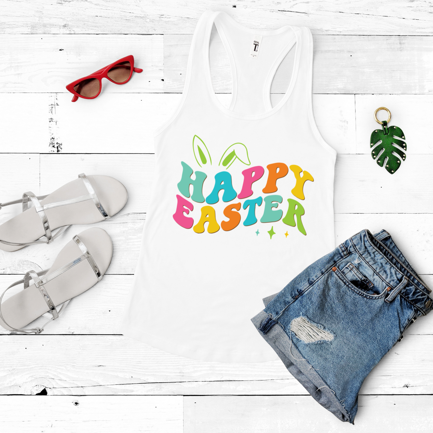 Happy Easter Bunny Ears Tank Top - Colorful Graphic Tank