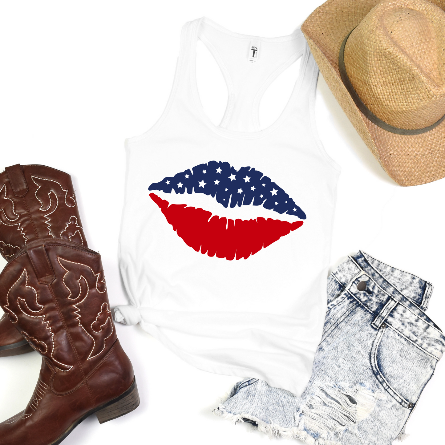 Patriotic Lips Tank Top - Red White Blue Graphic