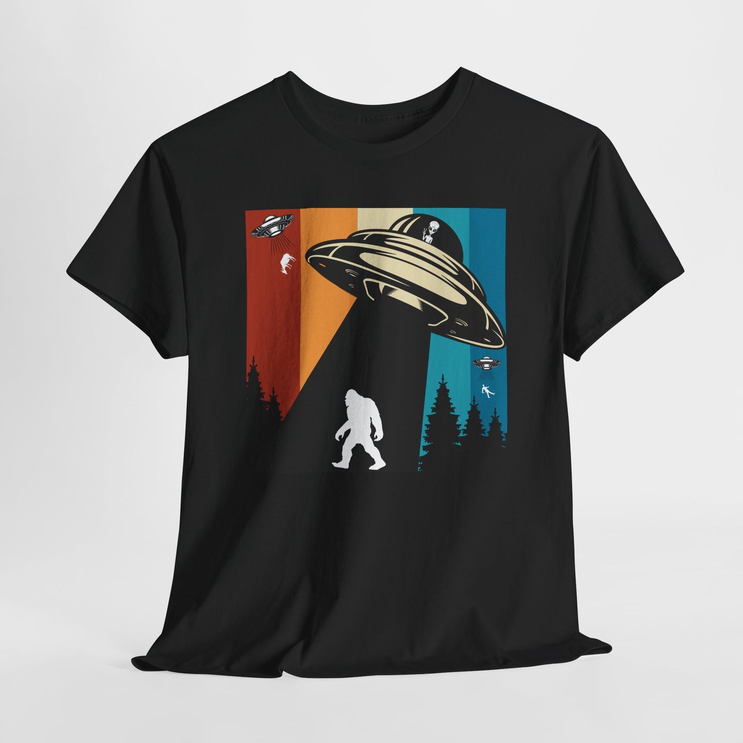 UFO Bigfoot Abduction T-Shirt - Forest Alien Grab Design