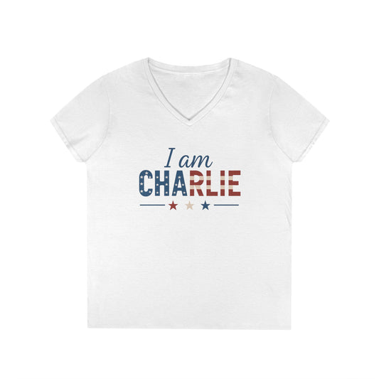 I Am Charlie V-Neck T-Shirt - Patriotic Charlie Kirk Tee
