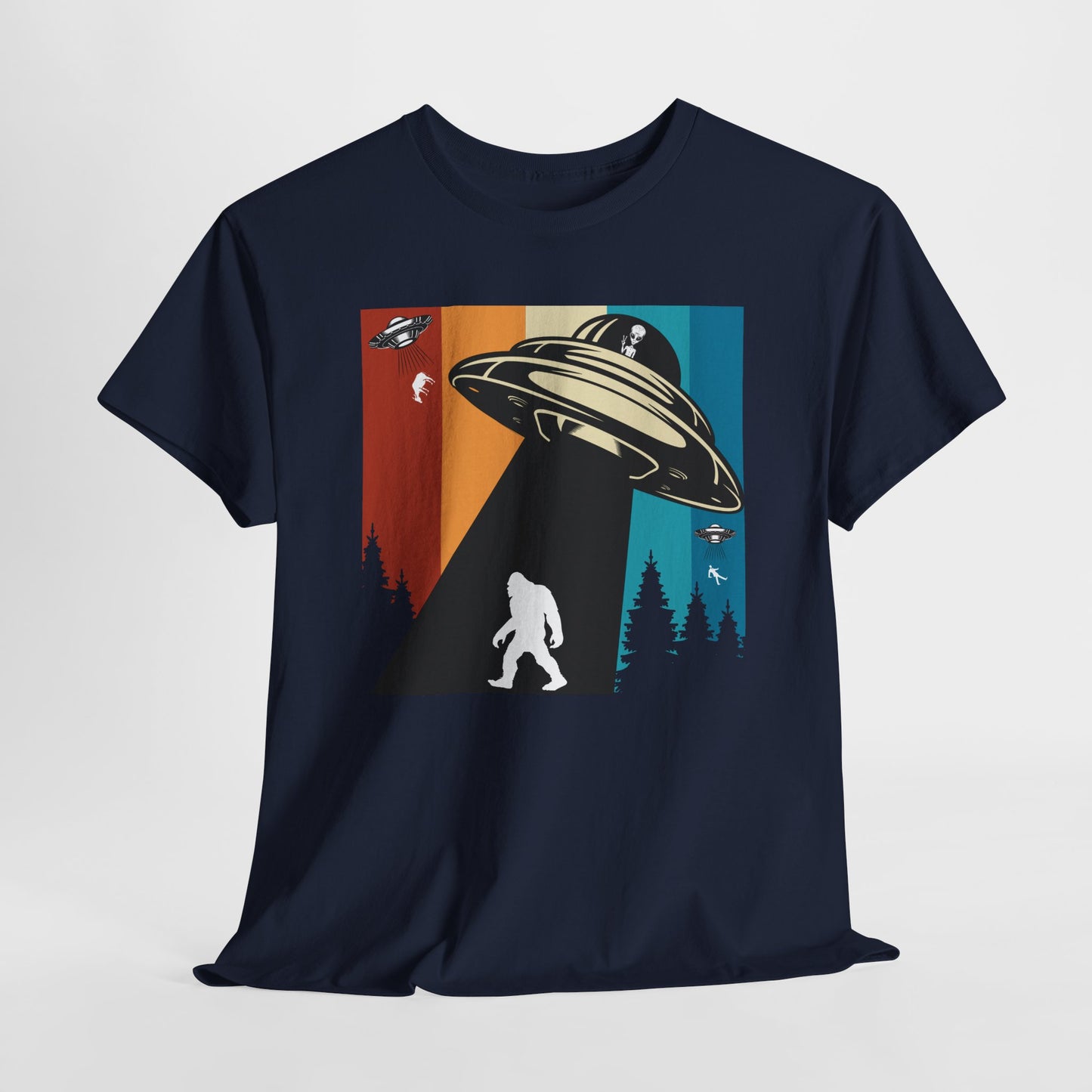UFO Bigfoot Abduction T-Shirt - Forest Alien Grab Design
