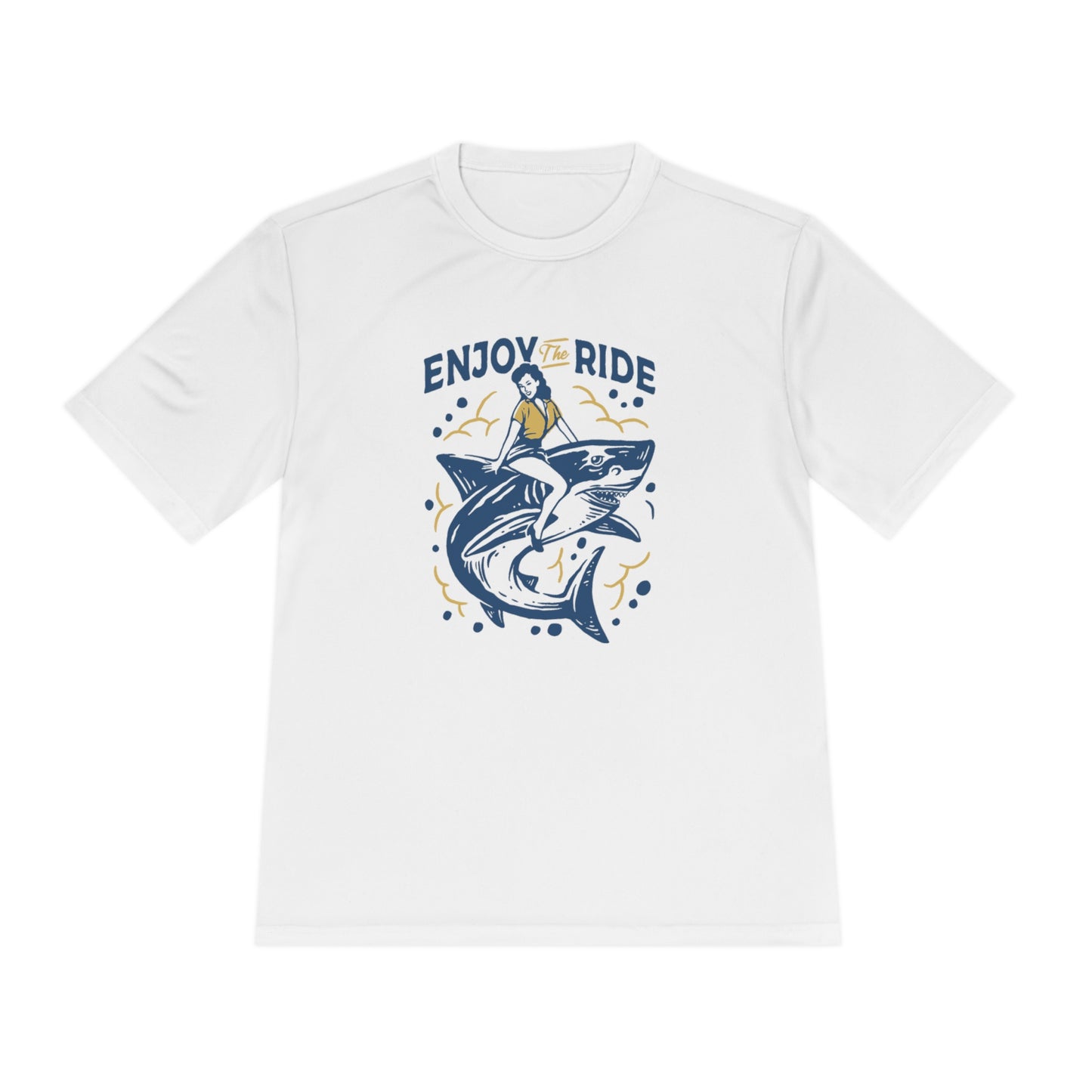 Retro Housewife Shark Ride Moisture Wicking T-Shirt
