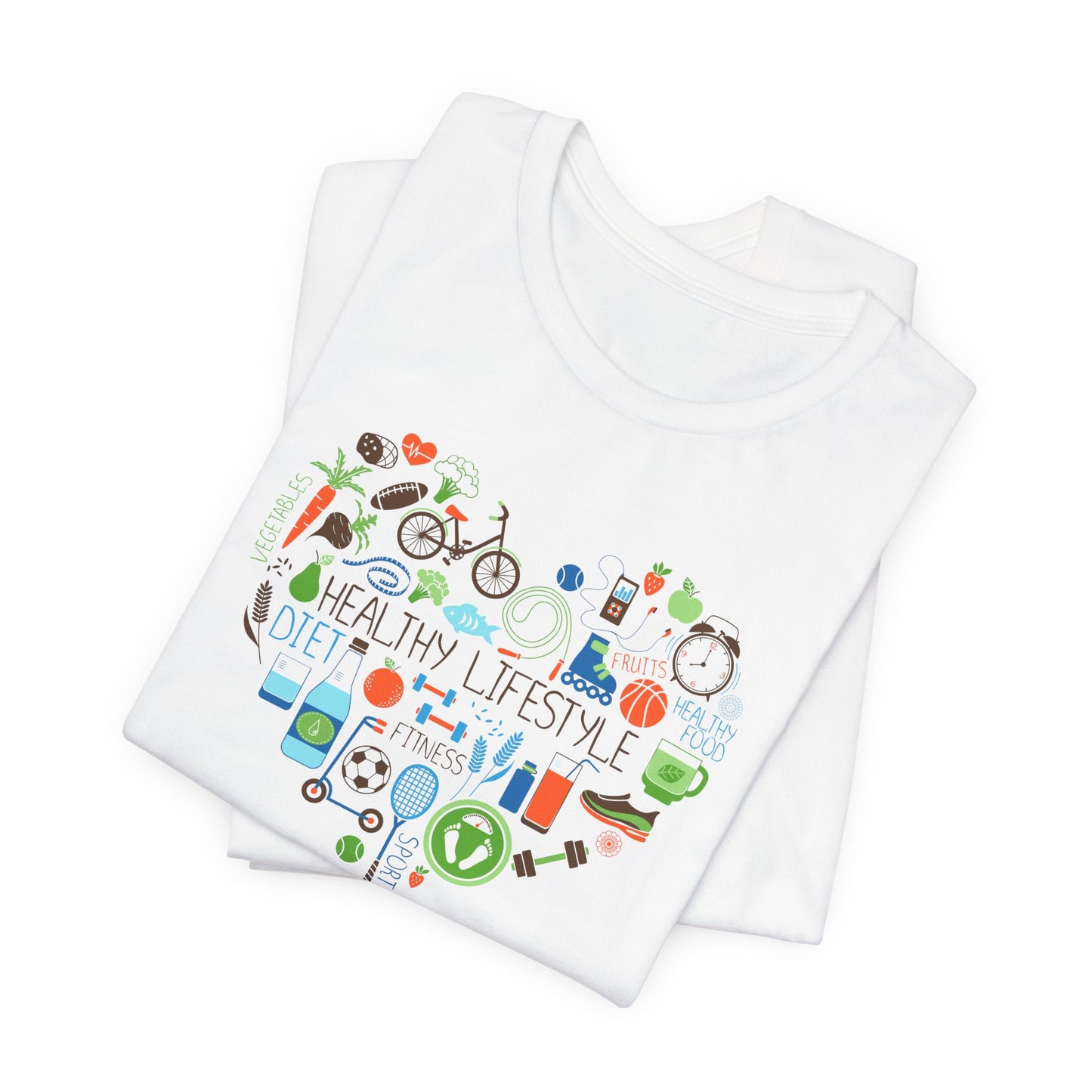 Healthy Lifestyle T-Shirt - Heart-Shaped Food & Fitness Design