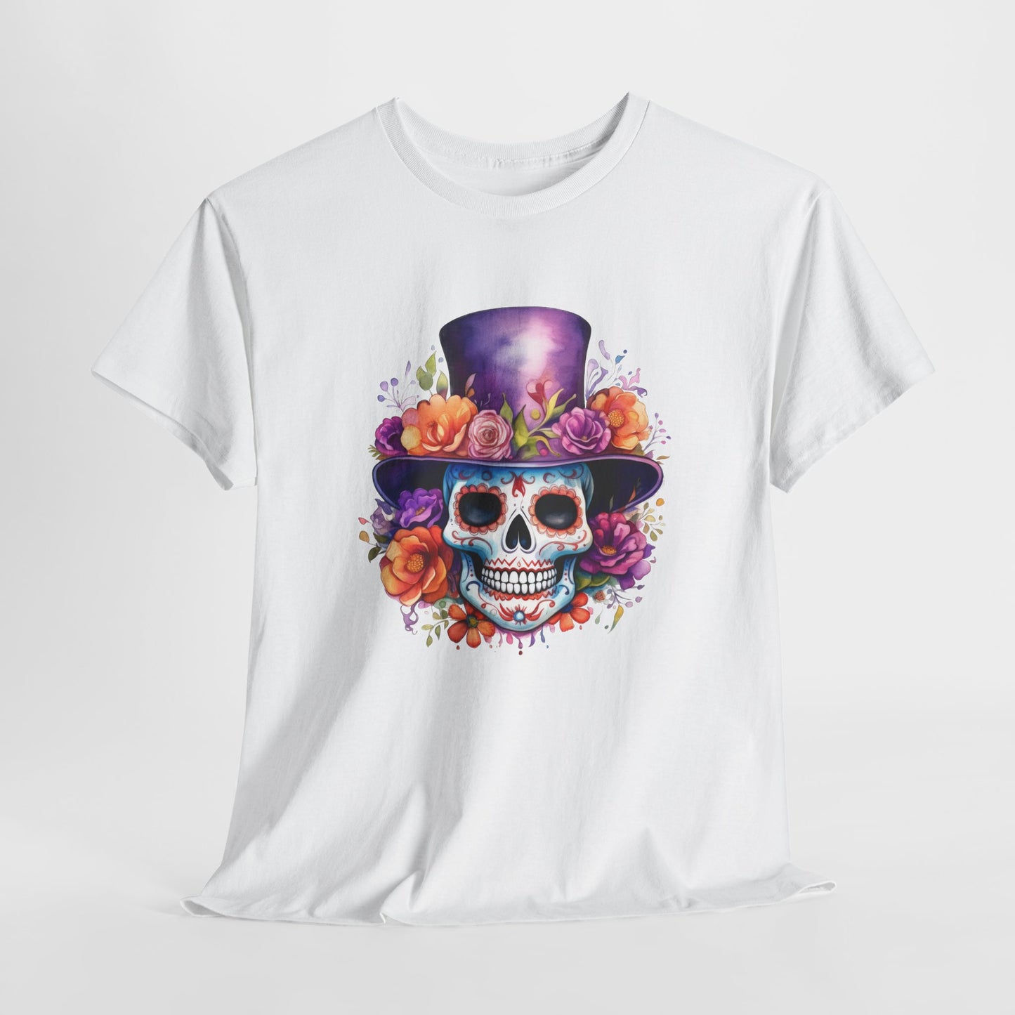 Floral Hat Sugar Skull T-Shirt - Day of the Dead Tee