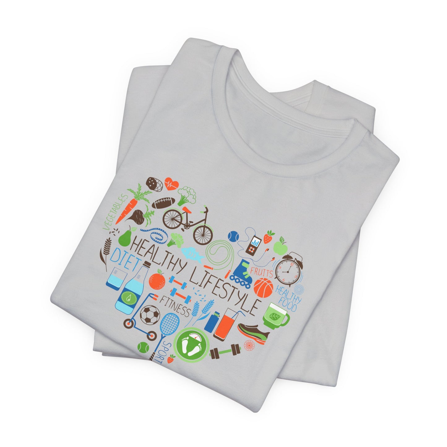 Healthy Lifestyle T-Shirt - Heart-Shaped Food & Fitness Design