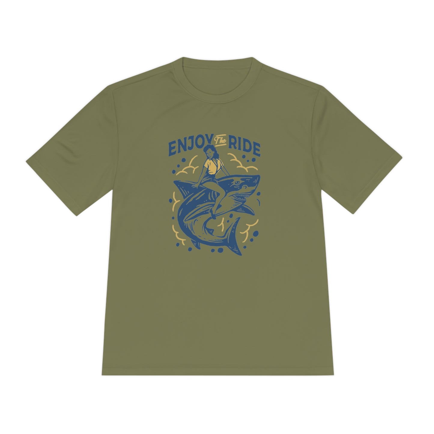 Retro Housewife Shark Ride Moisture Wicking T-Shirt
