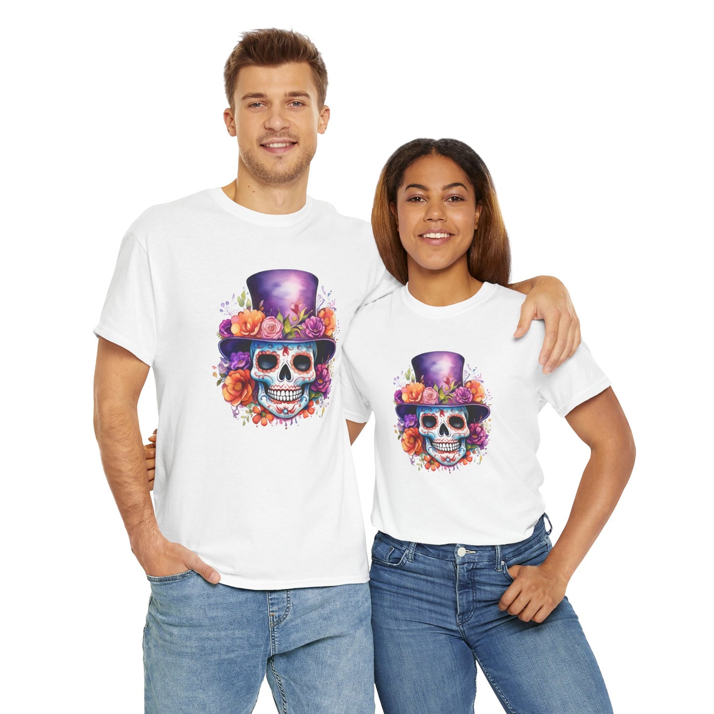 Floral Hat Sugar Skull T-Shirt - Day of the Dead Tee