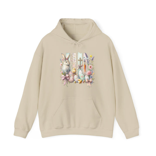 Easter Bunny Floral Collage Hoodie - Festive Spring Graphic Sweatshirt