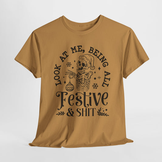 Festive Skeleton T-Shirt - Snarky Holiday Tee