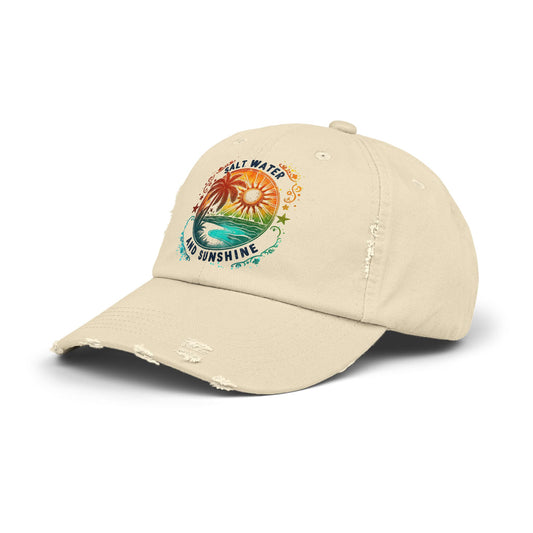 Salt Water and Sunshine Distressed Ball Cap - Coastal Vibe Hat