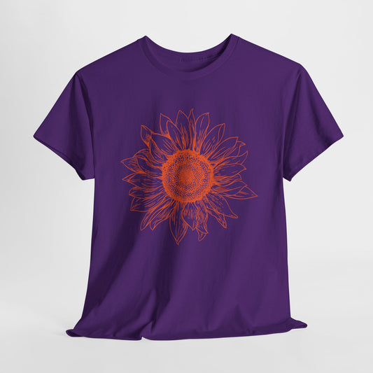 Sunflower Line Art T-Shirt - Minimal Design