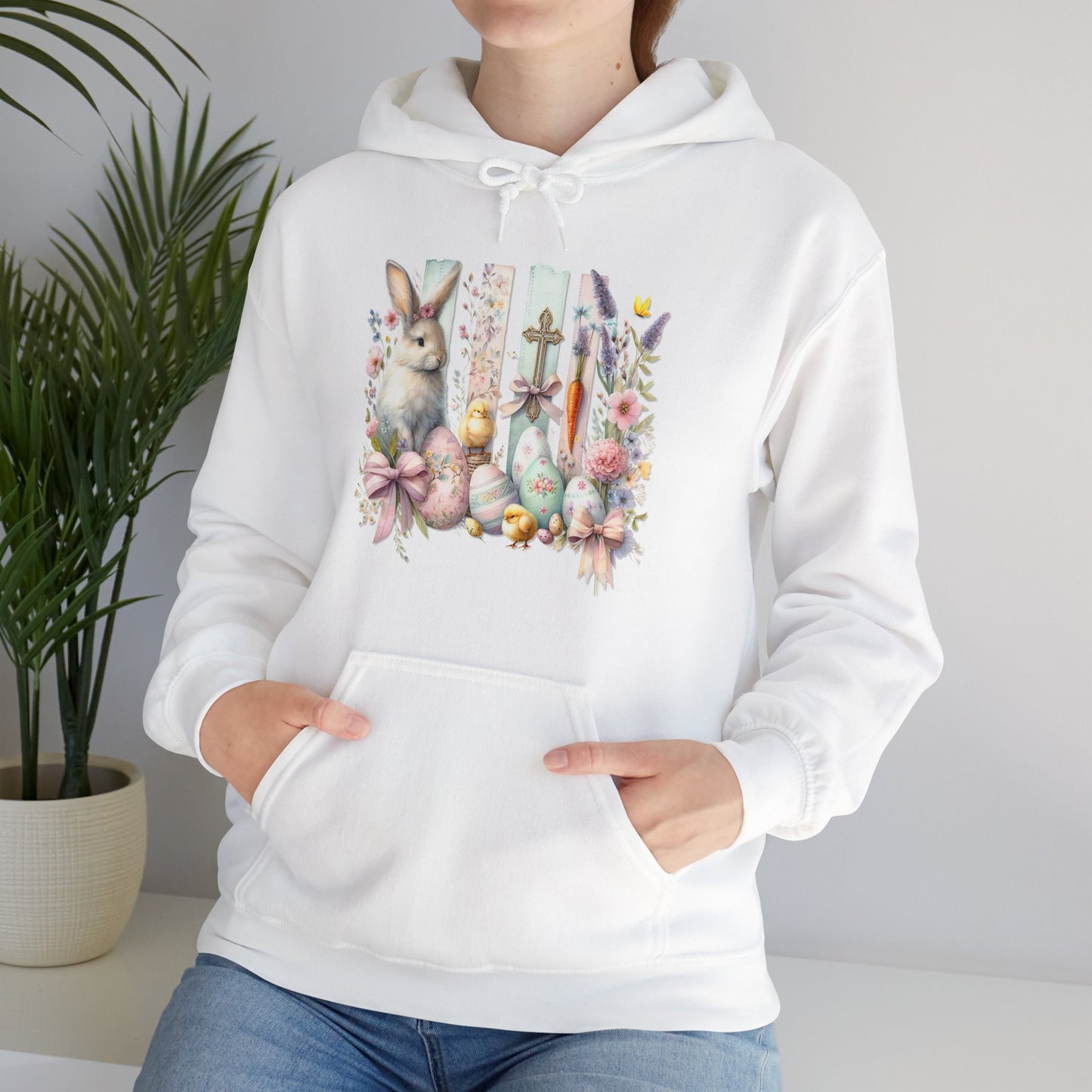 Easter Bunny Floral Collage Hoodie - Festive Spring Graphic Sweatshirt