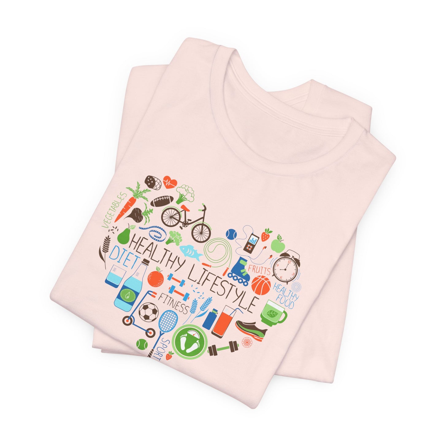 Healthy Lifestyle T-Shirt - Heart-Shaped Food & Fitness Design