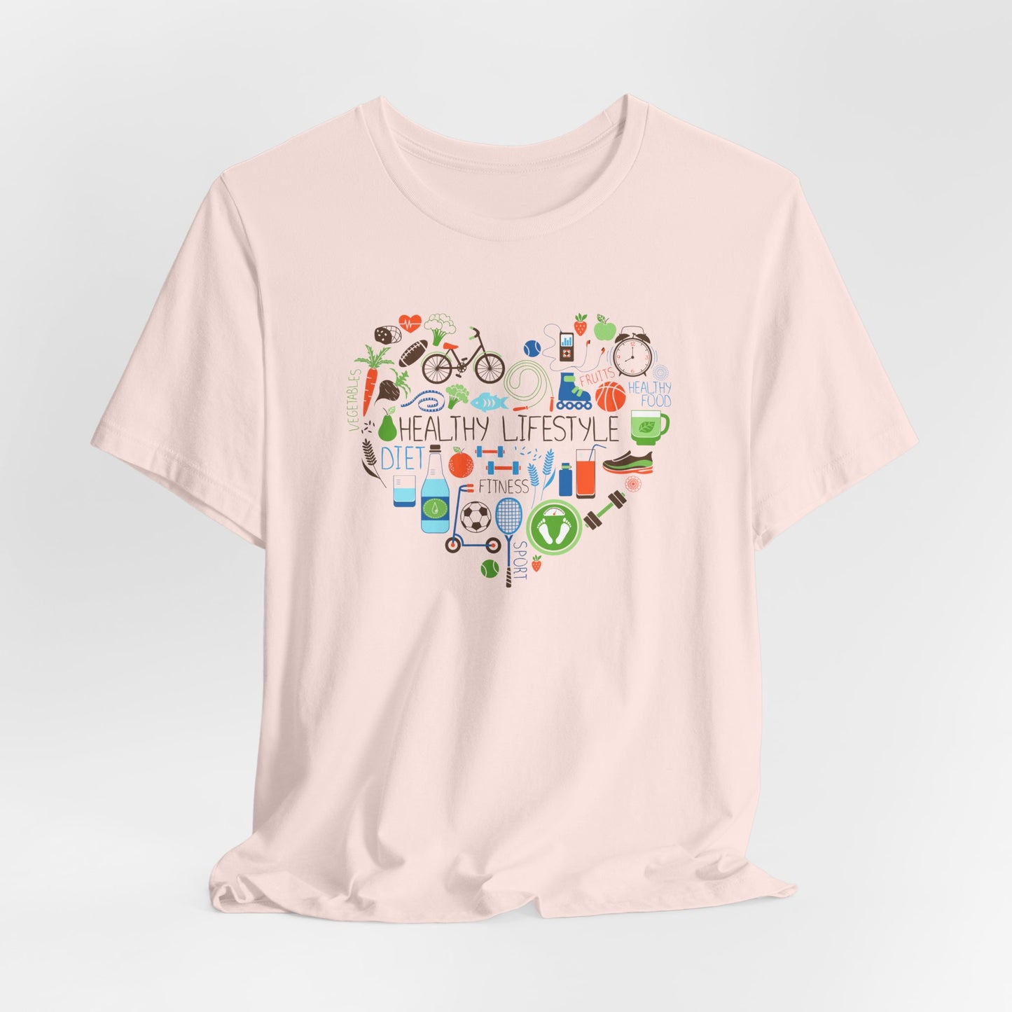 Healthy Lifestyle T-Shirt - Heart-Shaped Food & Fitness Design