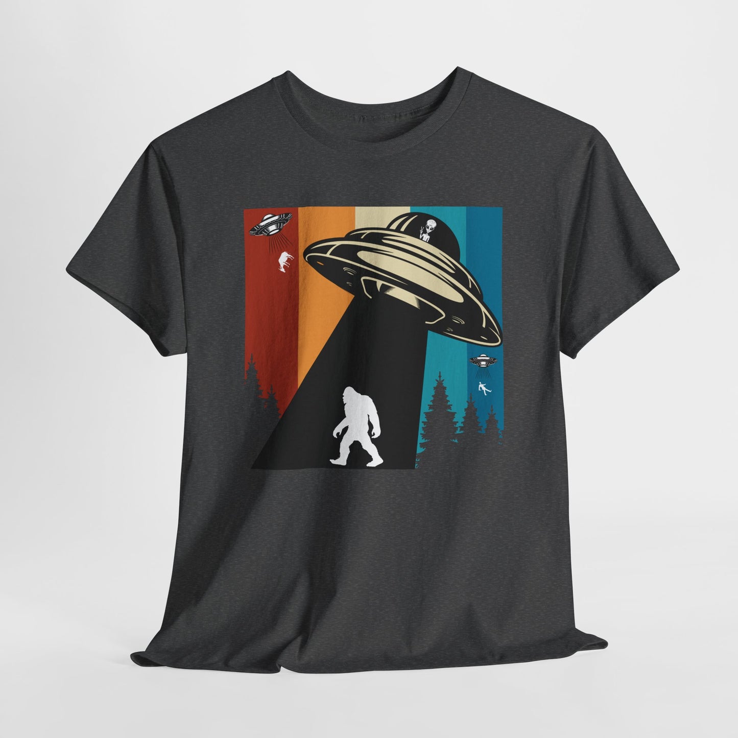 UFO Bigfoot Abduction T-Shirt - Forest Alien Grab Design