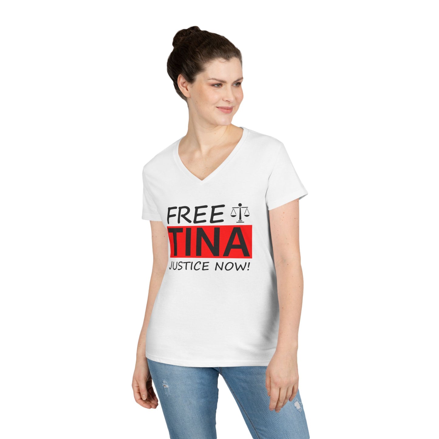 Free Tina V-Neck T-Shirt - Justice Now Tee