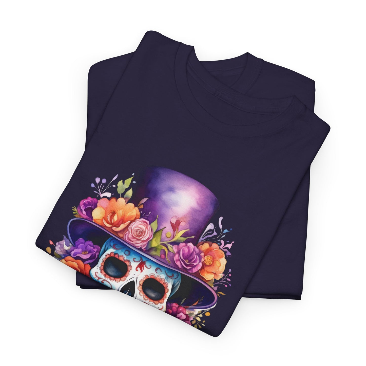 Floral Hat Sugar Skull T-Shirt - Day of the Dead Tee