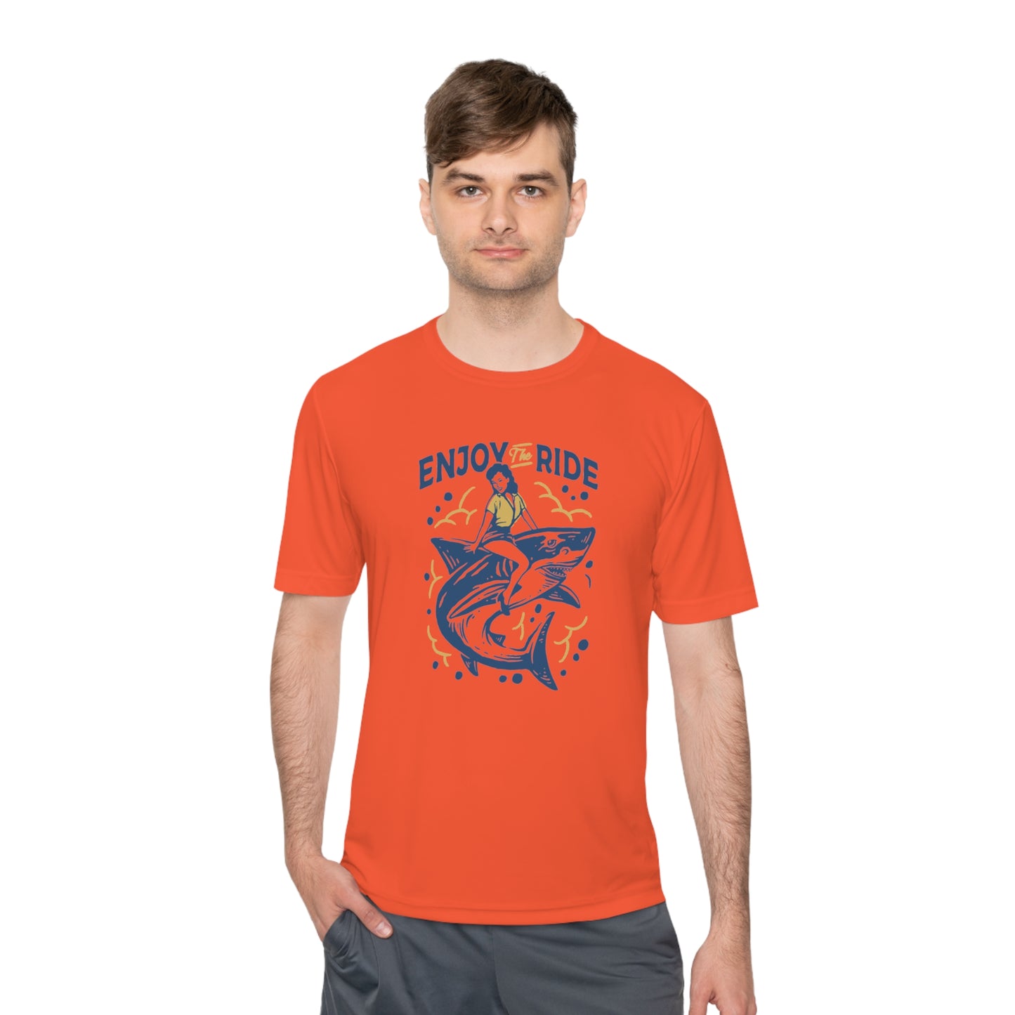 Retro Housewife Shark Ride Moisture Wicking T-Shirt