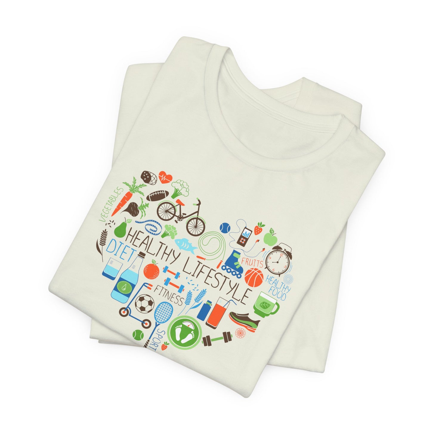 Healthy Lifestyle T-Shirt - Heart-Shaped Food & Fitness Design