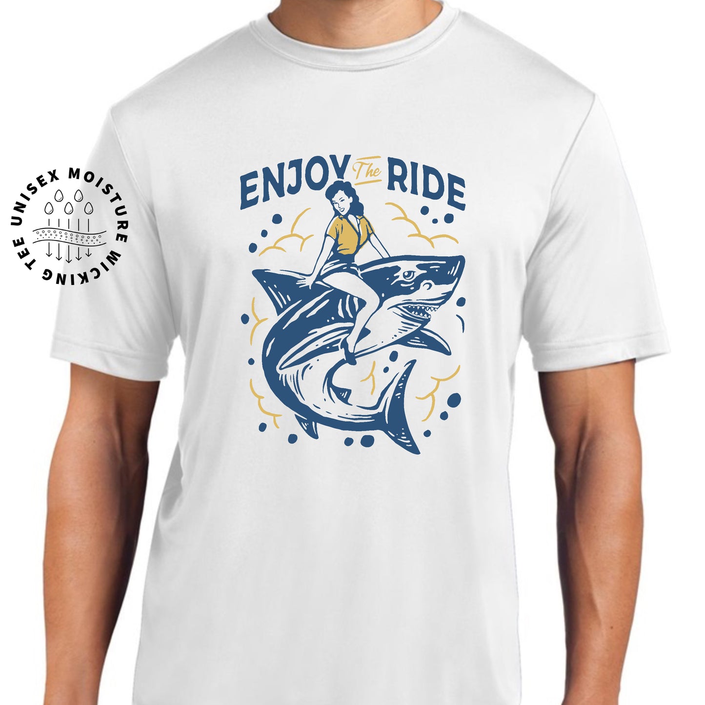 Retro Housewife Shark Ride Moisture Wicking T-Shirt
