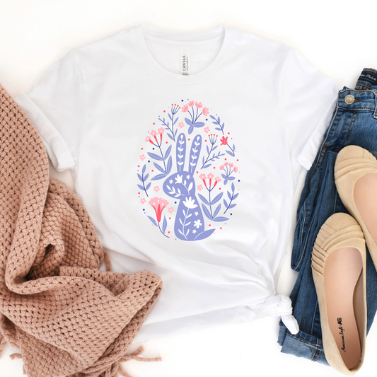 Egg Bunny Floral T-Shirt - Spring Graphic Tee