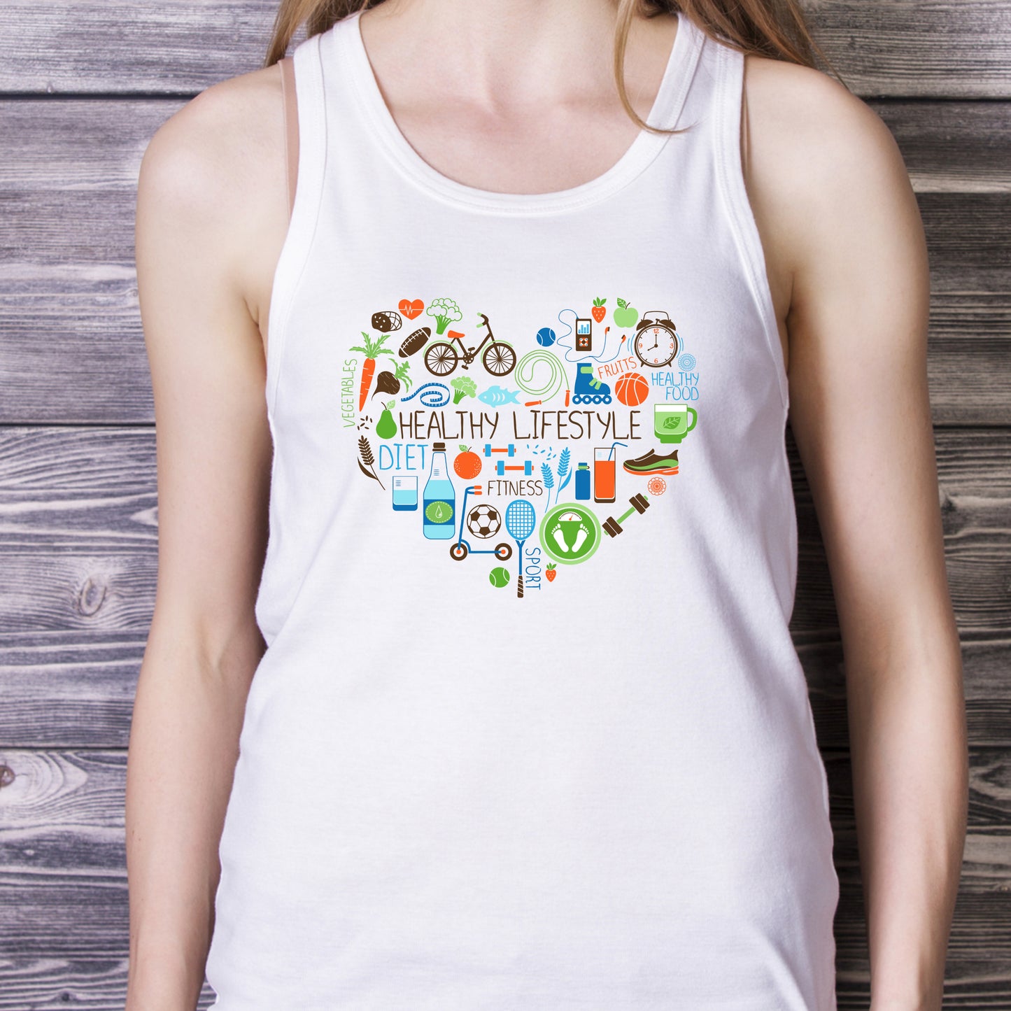 Healthy Lifestyle Tank Top - Heart-Shaped Food & Fitness Design