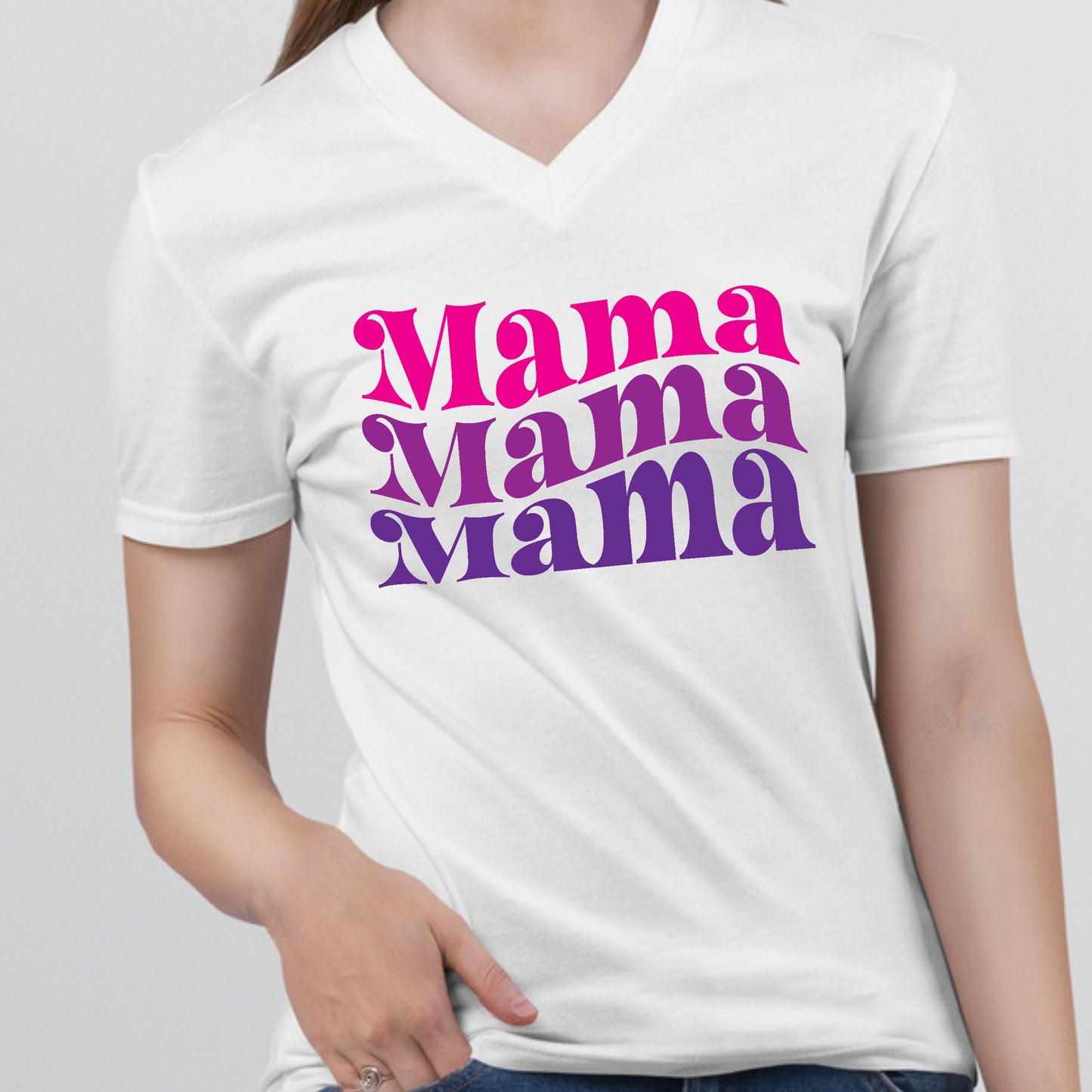 Mama Retro V-neck Tee - Nostalgic Mom Charm